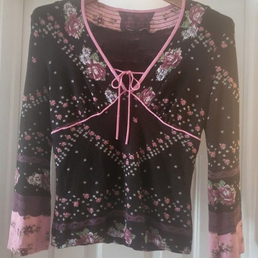 Betsy Johnson Boho Peasant 3/4 Sleeves Top - size M